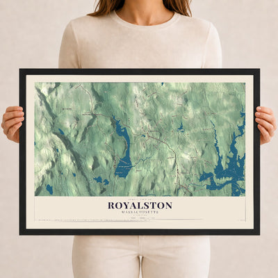 Royalston, Massachusetts map print - 12 x 18 black Ayous wood frame