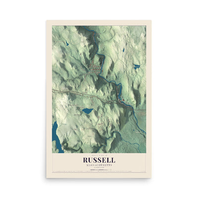 Map of Russell, Massachusetts, 12 x 18 inch unframed archival matte print