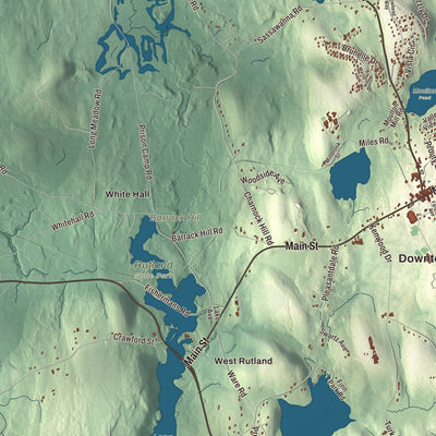 Terrain and local geography detail from the Rutland, Massachusetts map