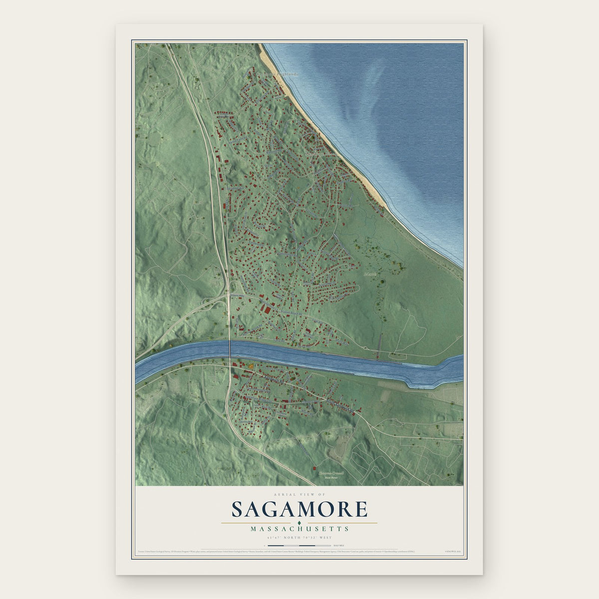 Sagamore, Massachusetts map print, the full design