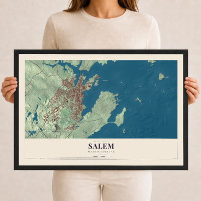 Salem, Massachusetts map print - 12 x 18 black Ayous wood frame