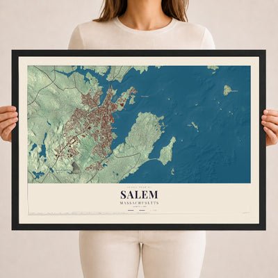 Salem, Massachusetts map print - 18 x 24 black Ayous wood frame