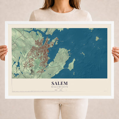 Salem, Massachusetts map print - 18 x 24 white Ayous wood frame