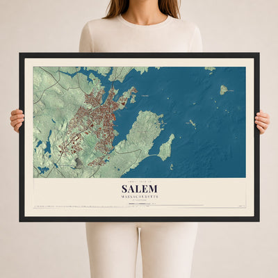 Salem, Massachusetts map print - 24 x 36 black Ayous wood frame