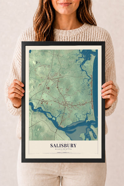 Salisbury, Massachusetts map print - 12 x 18 black Ayous wood frame