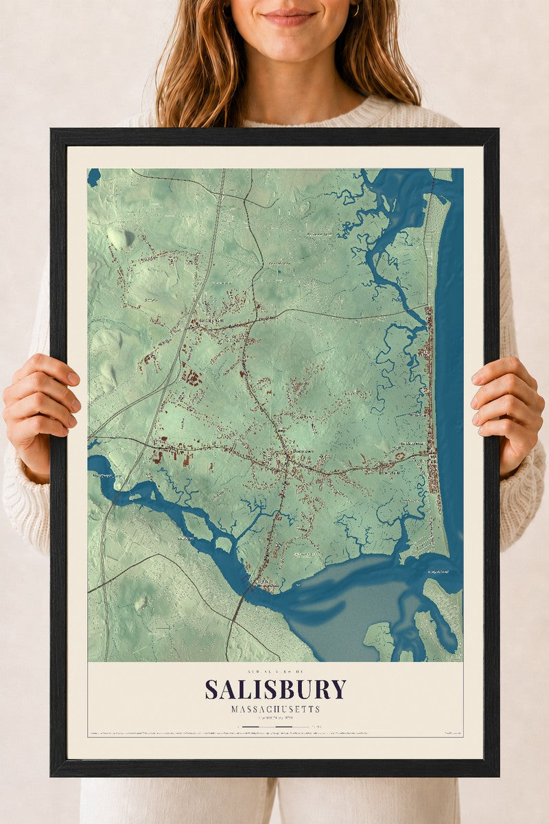Salisbury, Massachusetts map print - 18 x 24 black Ayous wood frame