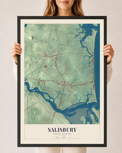 Salisbury, Massachusetts map print - 24 x 36 black Ayous wood frame