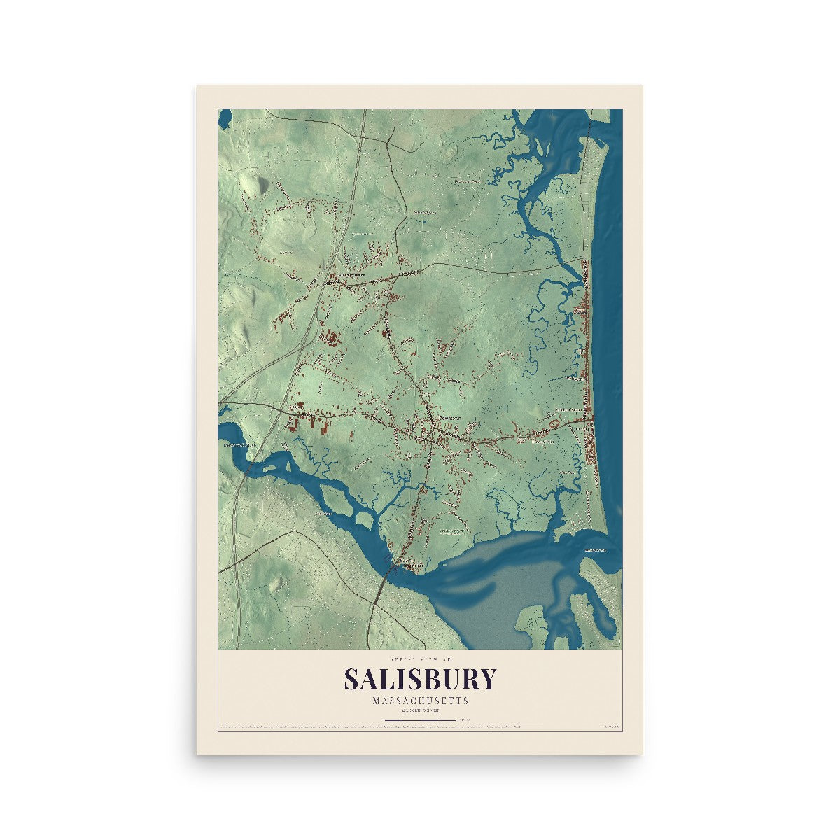 Map of Salisbury, Massachusetts, 12 x 18 inch unframed archival matte print
