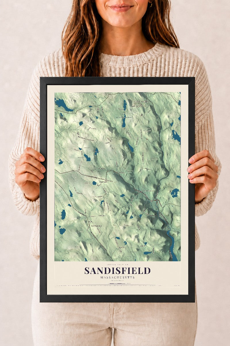 Sandisfield, Massachusetts map print - 12 x 18 black Ayous wood frame