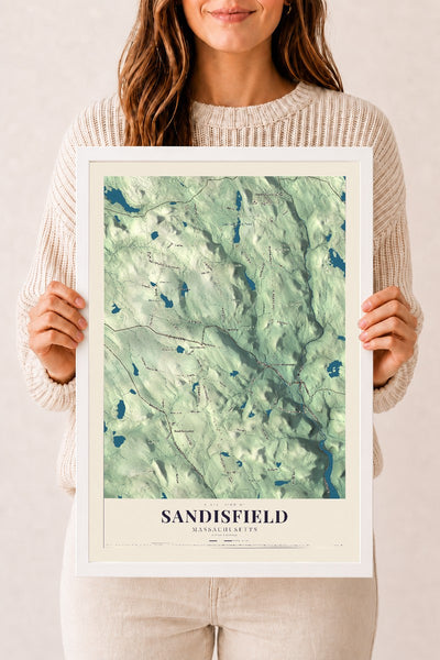 Sandisfield, Massachusetts map print - 12 x 18 white Ayous wood frame
