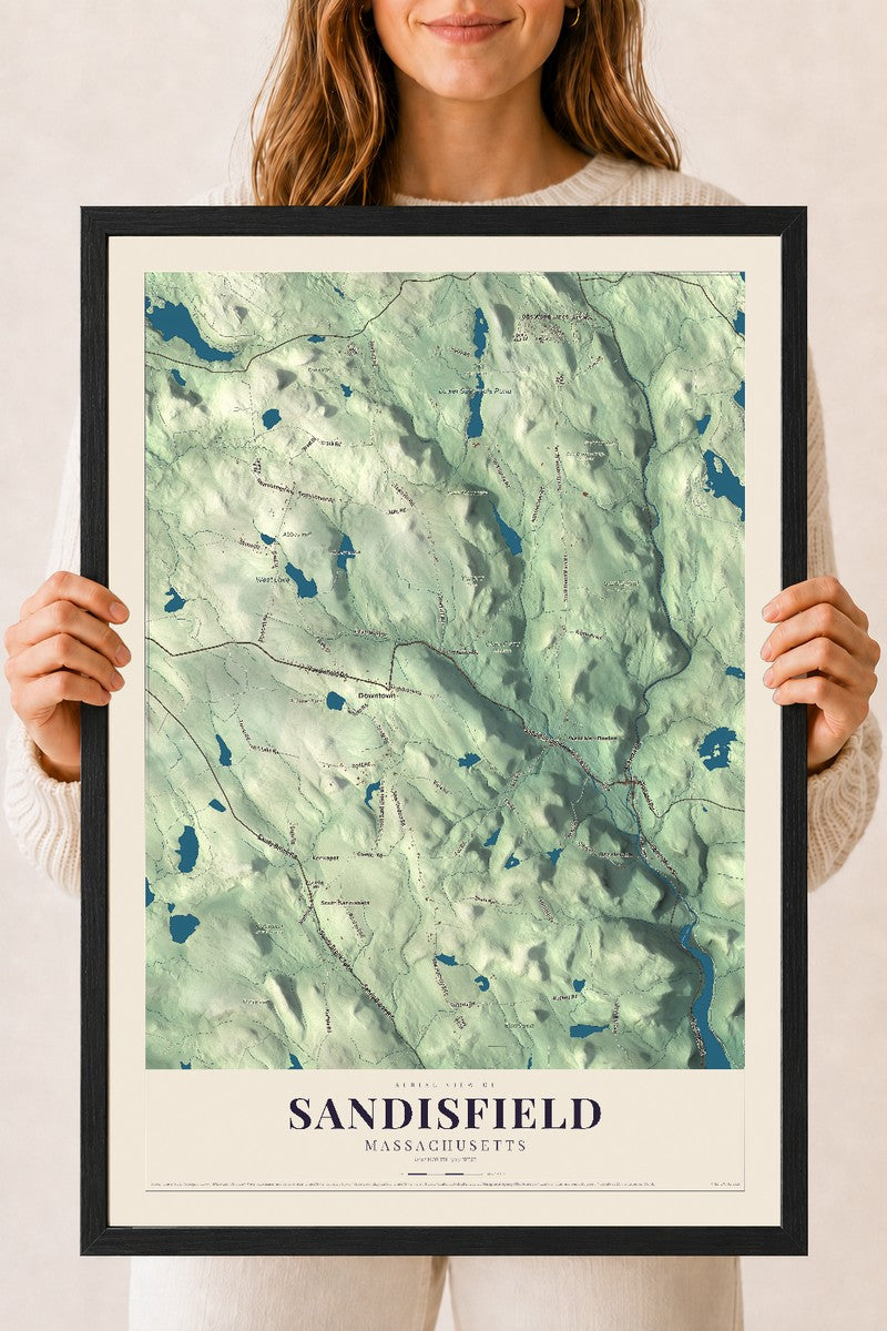 Sandisfield, Massachusetts map print - 18 x 24 black Ayous wood frame