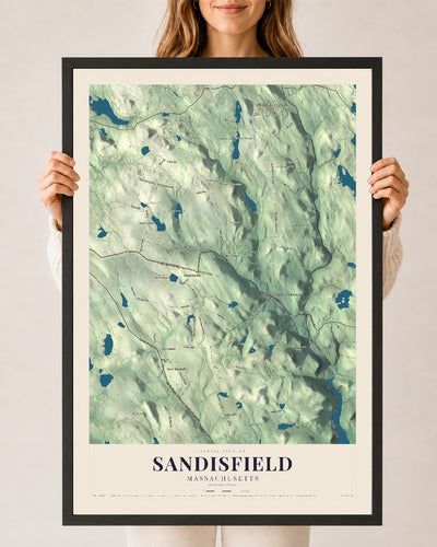 Sandisfield, Massachusetts map print - 24 x 36 black Ayous wood frame