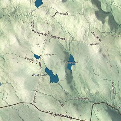 Terrain and local geography detail from the Sandisfield, Massachusetts map