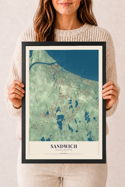 Sandwich, Massachusetts map print - 12 x 18 black Ayous wood frame