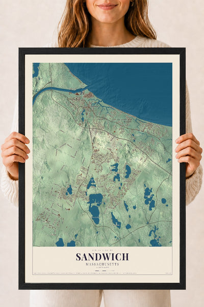 Sandwich, Massachusetts map print - 18 x 24 black Ayous wood frame