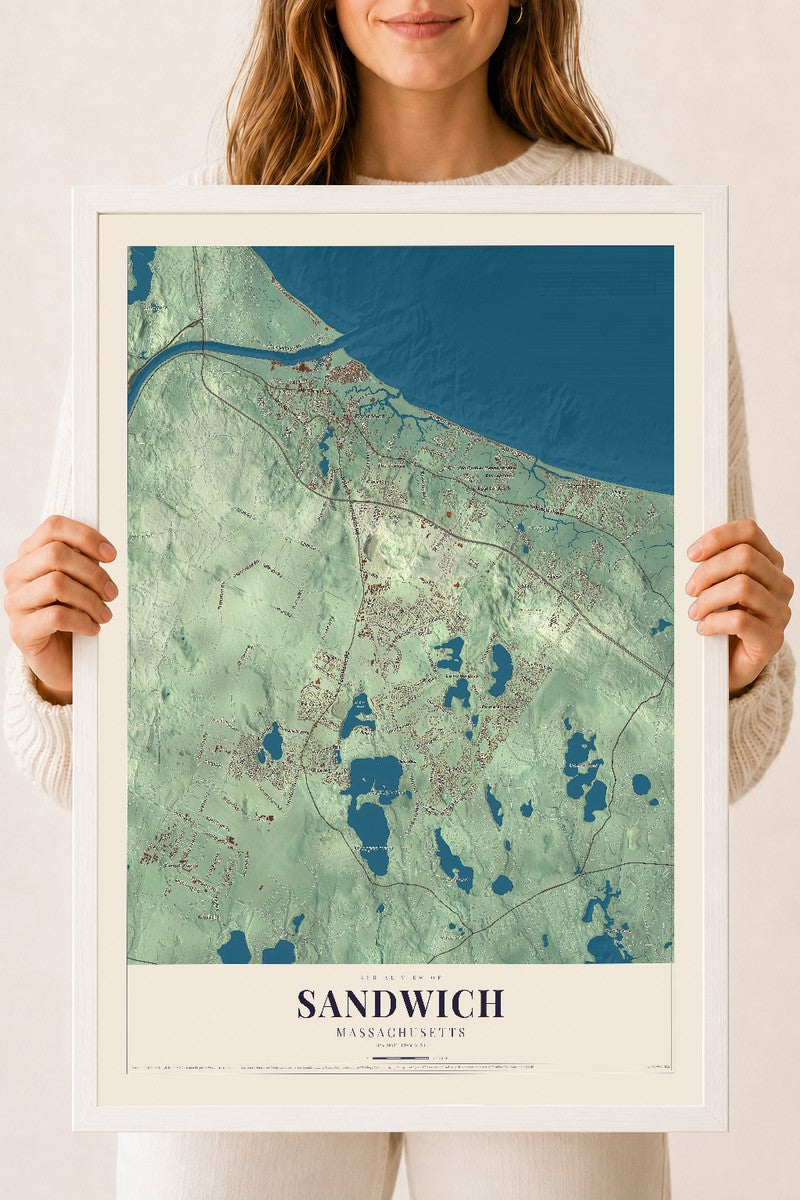 Sandwich, Massachusetts map print - 18 x 24 white Ayous wood frame