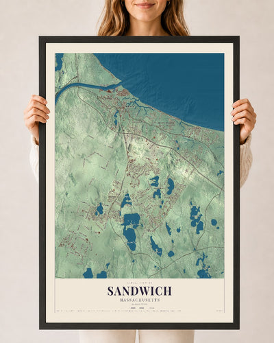Sandwich, Massachusetts map print - 24 x 36 black Ayous wood frame