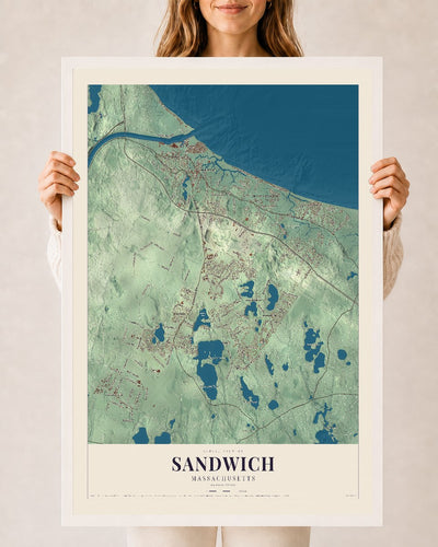 Sandwich, Massachusetts map print - 24 x 36 white Ayous wood frame