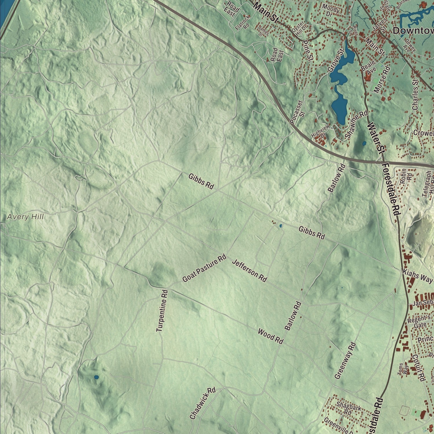 Terrain and local geography detail from the Sandwich, Massachusetts map
