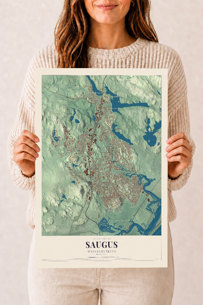Saugus, Massachusetts map print - 12 x 18 archival matte print