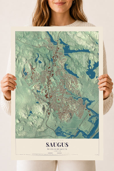 Saugus, Massachusetts map print - 18 x 24 archival matte print
