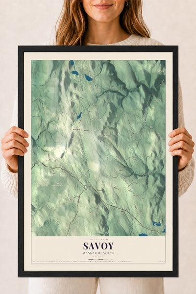 Savoy, Massachusetts map print - 18 x 24 black Ayous wood frame