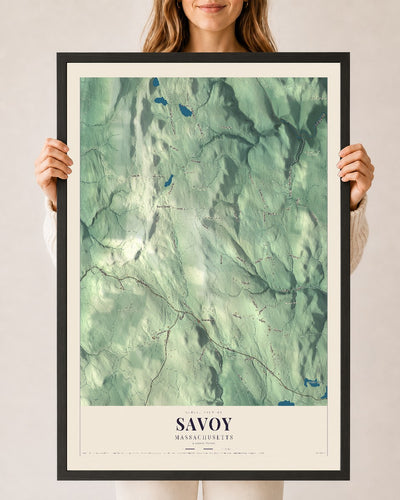 Savoy, Massachusetts map print - 24 x 36 black Ayous wood frame
