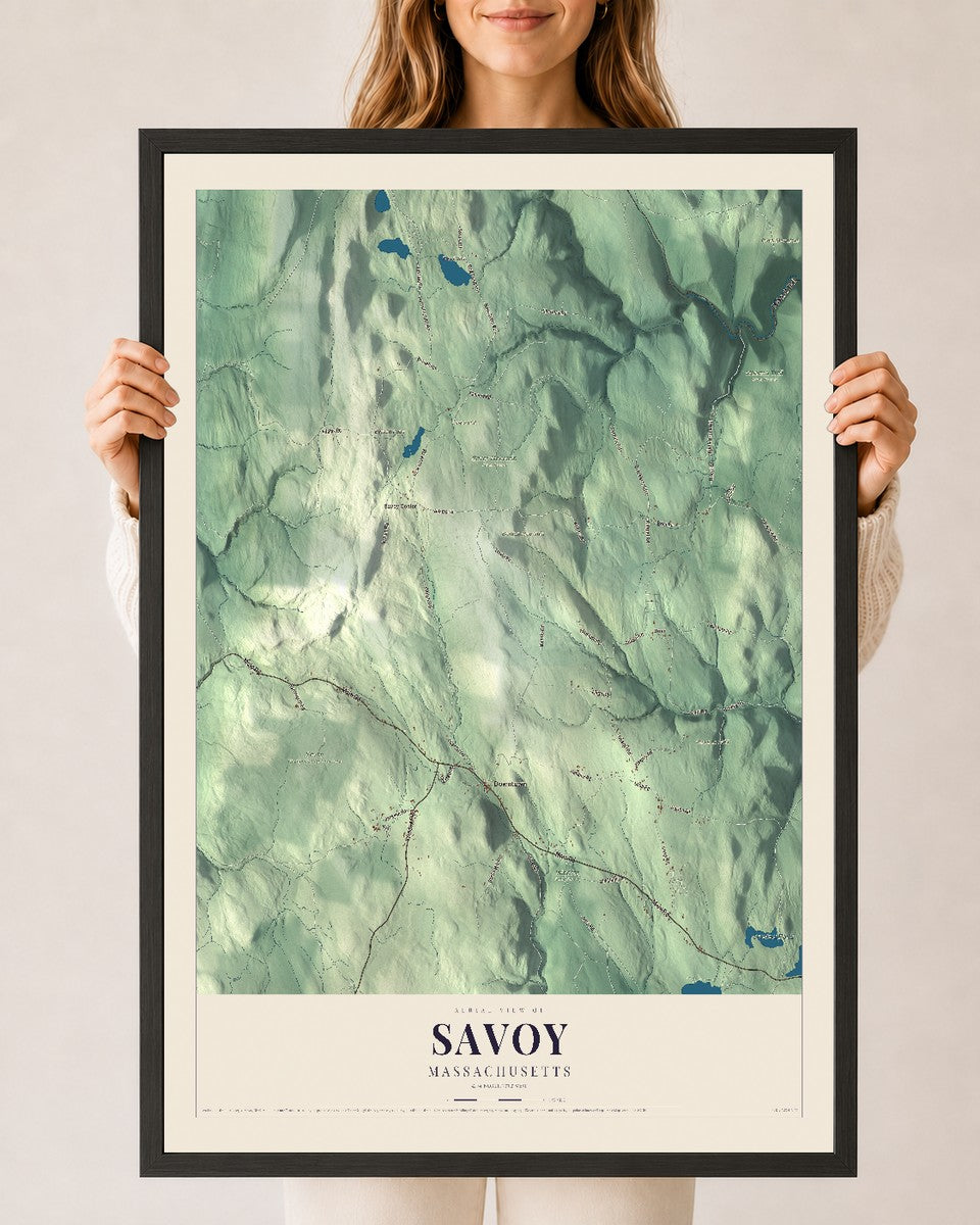 Savoy, Massachusetts map print - 24 x 36 black Ayous wood frame