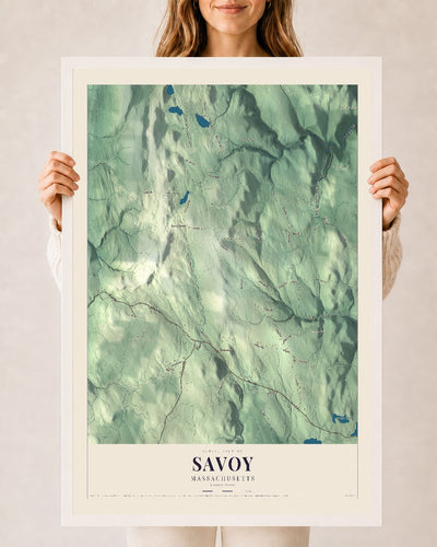 Savoy, Massachusetts map print - 24 x 36 white Ayous wood frame