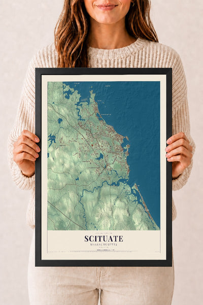 Scituate, Massachusetts map print - 12 x 18 black Ayous wood frame