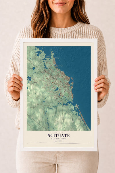 Scituate, Massachusetts map print - 12 x 18 white Ayous wood frame