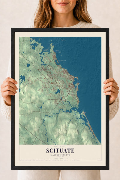 Scituate, Massachusetts map print - 18 x 24 black Ayous wood frame