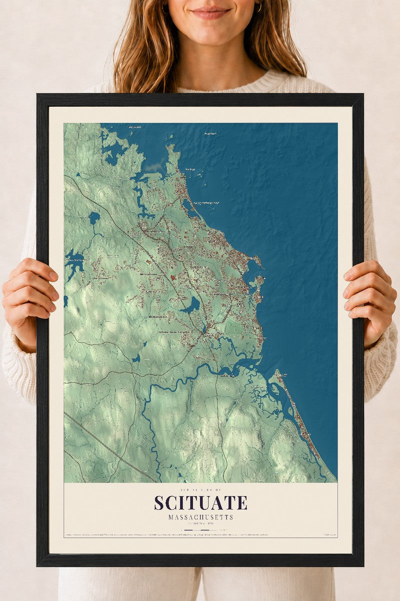 Scituate, Massachusetts map print - 18 x 24 black Ayous wood frame