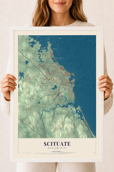 Scituate, Massachusetts map print - 18 x 24 white Ayous wood frame