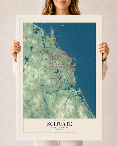 Scituate, Massachusetts map print - 24 x 36 white Ayous wood frame
