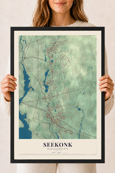 Seekonk, Massachusetts map print - 18 x 24 black Ayous wood frame