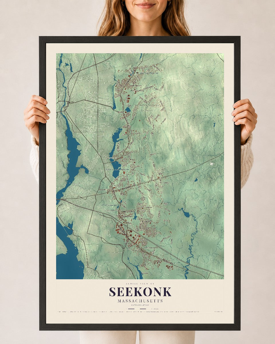 Seekonk, Massachusetts map print - 24 x 36 black Ayous wood frame