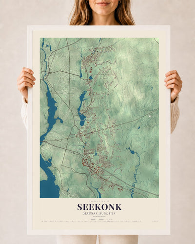 Seekonk, Massachusetts map print - 24 x 36 white Ayous wood frame