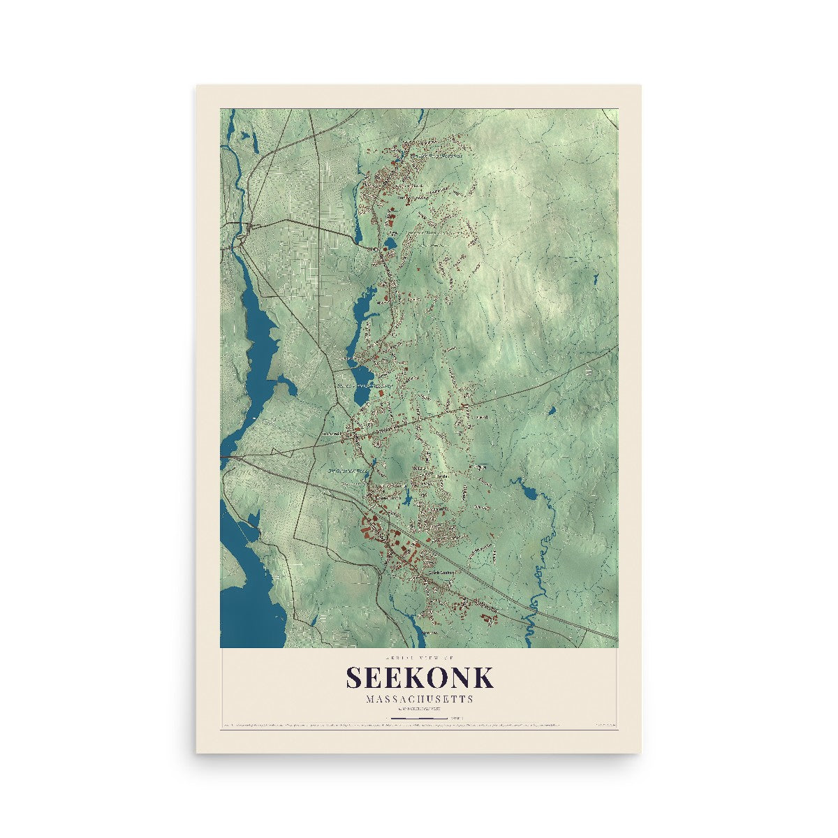 Map of Seekonk, Massachusetts, 12 x 18 inch unframed archival matte print