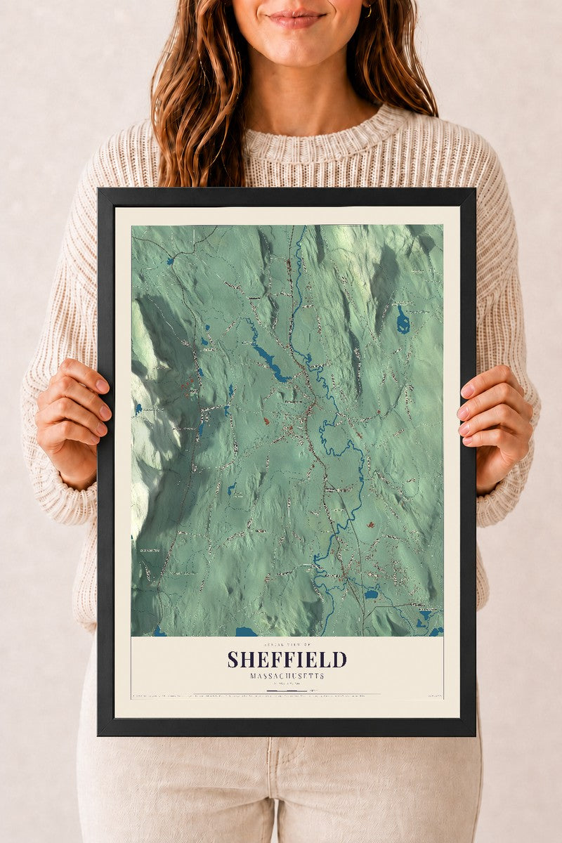 Sheffield, Massachusetts map print - 12 x 18 black Ayous wood frame