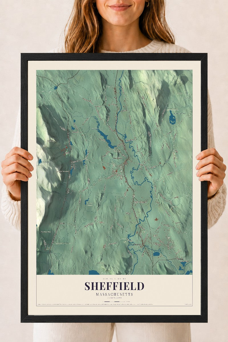 Sheffield, Massachusetts map print - 18 x 24 black Ayous wood frame