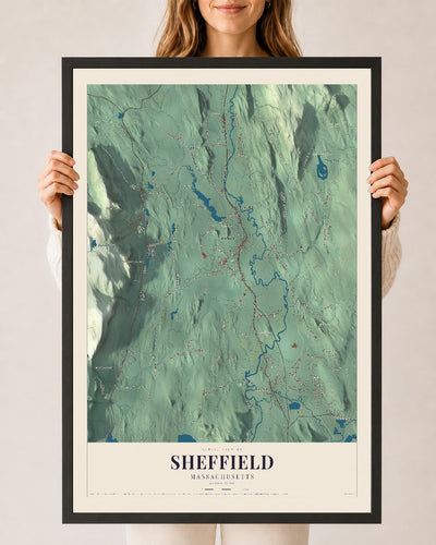 Sheffield, Massachusetts map print - 24 x 36 black Ayous wood frame