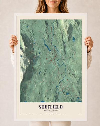 Sheffield, Massachusetts map print - 24 x 36 white Ayous wood frame