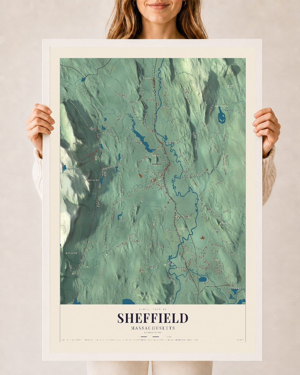 Sheffield, Massachusetts map print - 24 x 36 white Ayous wood frame
