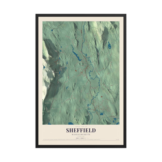 Map of Sheffield, Massachusetts, 12 x 18 inch print in a black wood frame