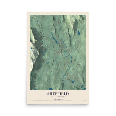 Map of Sheffield, Massachusetts, 12 x 18 inch unframed archival matte print
