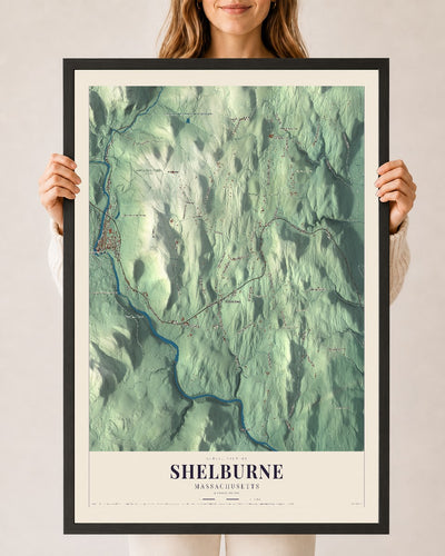 Shelburne, Massachusetts map print - 24 x 36 black Ayous wood frame