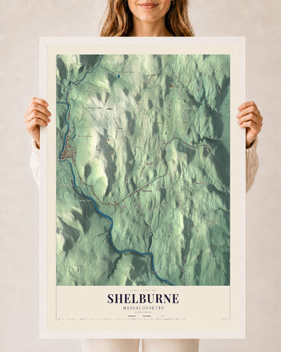 Shelburne, Massachusetts map print - 24 x 36 white Ayous wood frame