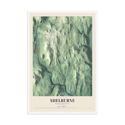 Map of Shelburne, Massachusetts, 12 x 18 inch print in a white wood frame