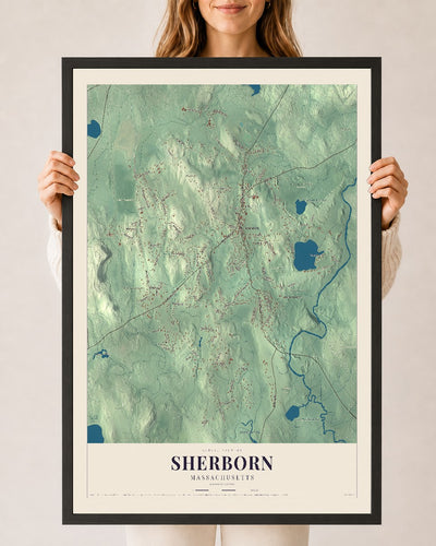 Sherborn, Massachusetts map print - 24 x 36 black Ayous wood frame